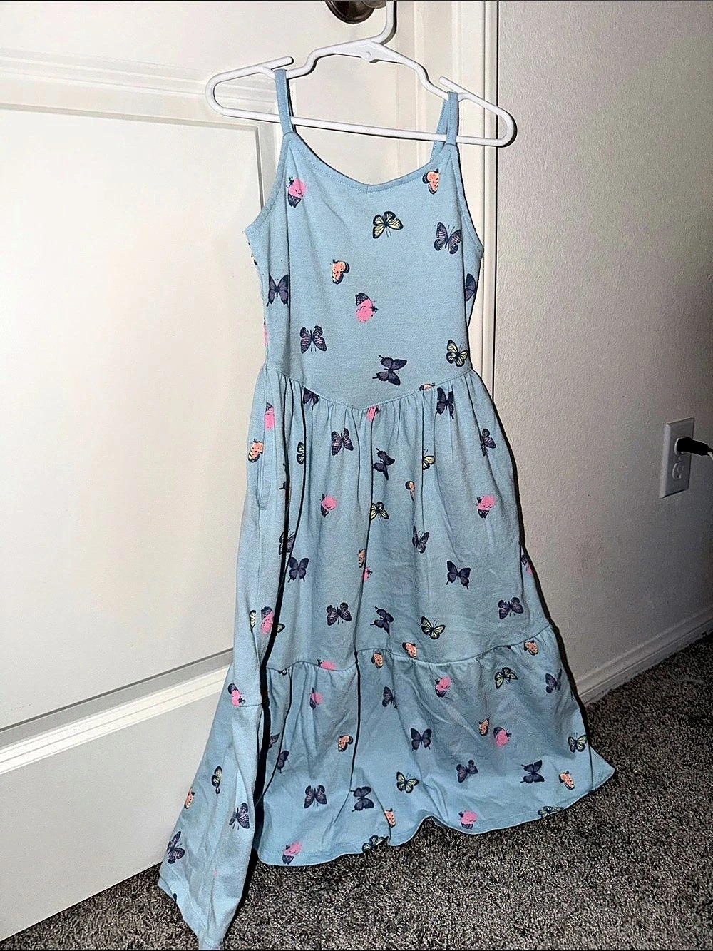 Cat & Jack Printed Maxi Dress Butterfly Print Blue & Pink XS